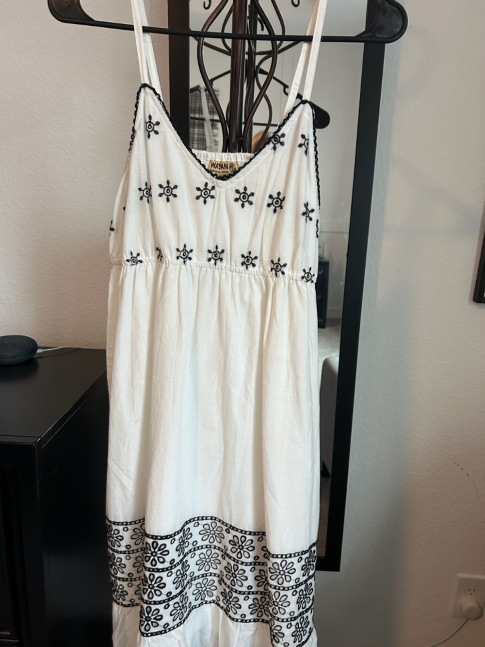 White Embroidered Sundress with Black Trim - Unbranded